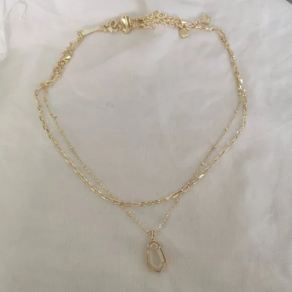 Kendra Scott Alexandria Clear Rock Crystal Gold Necklace - Picture 2 of 4